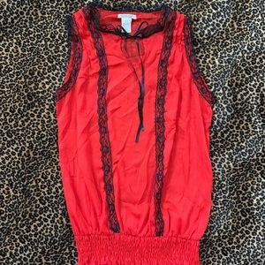 Bright red lace trim top